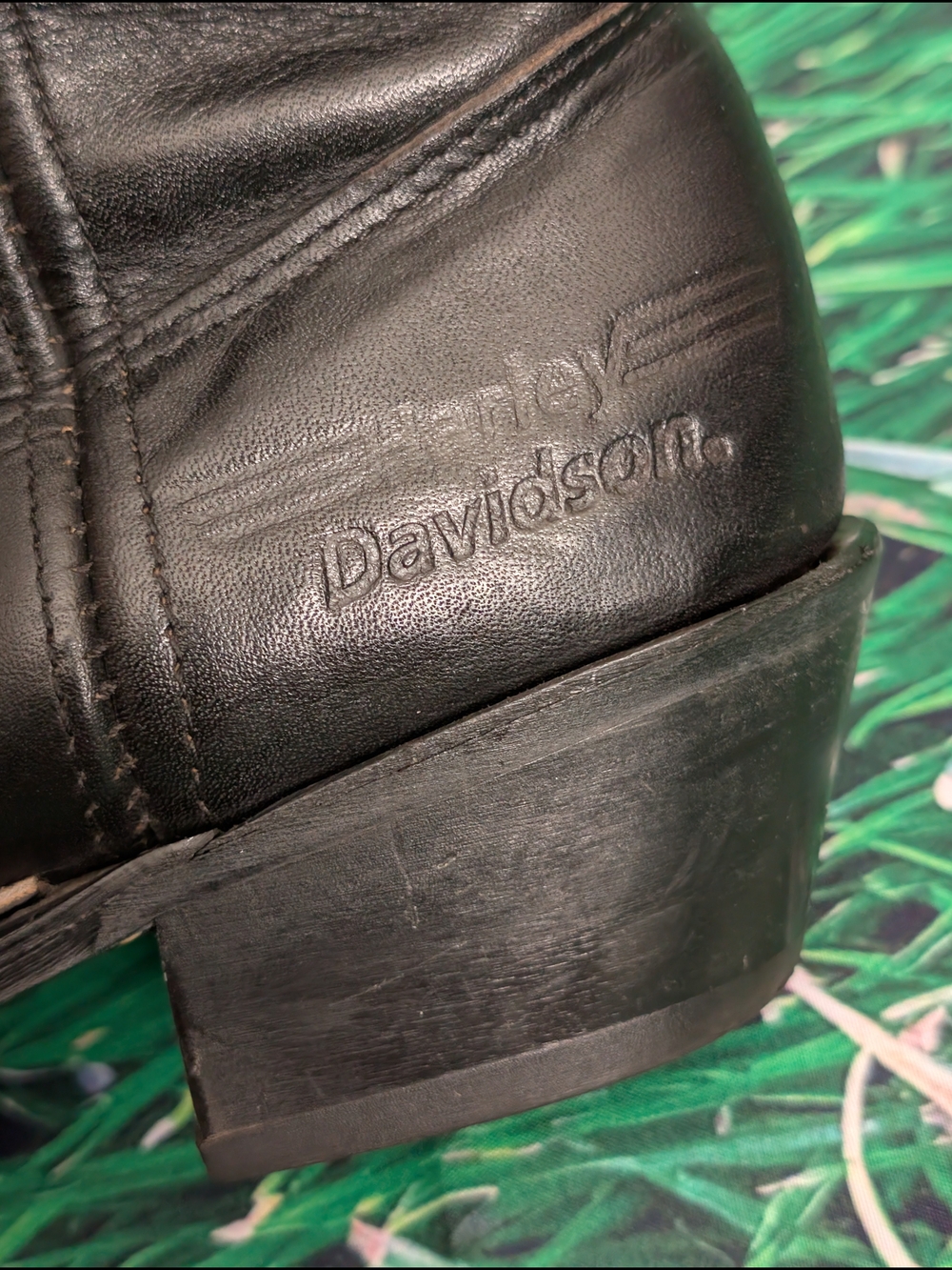 VTG Harley Davidson Black Leather Motorcycle Boots Patina Embroidered Eagle 8L - Picture 8 of 12